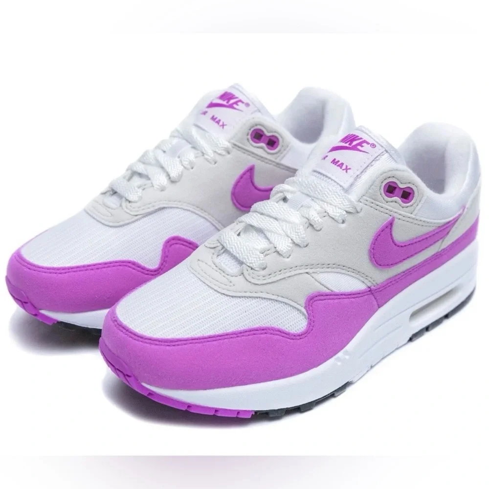 WMNS NIKE 💅✨ AIR MAX 1 87 NEUTRAL GREY FUCHSIA DREAM SHOES SIZE 6.5 DZ2628-001 - Picture 1 of 6